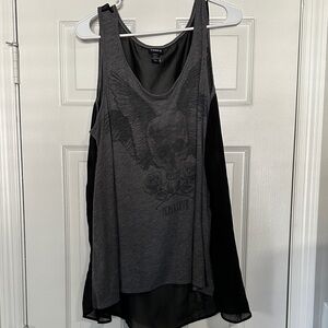 Torrid Charcoal and Black Winged Skull Tank Top